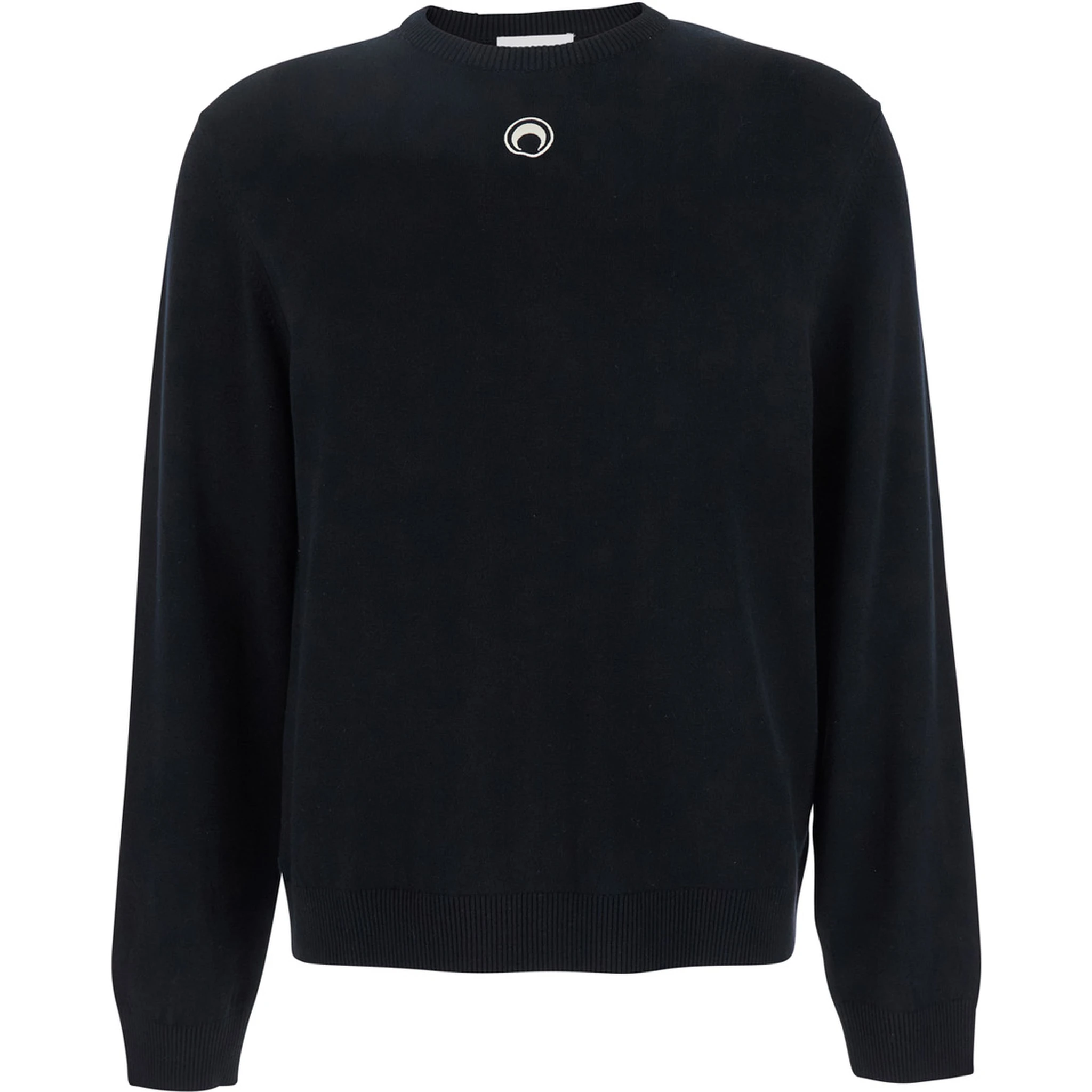 Black Crewneck Sweater with Logo Embroidery on the Front in Viscose Stretch Man