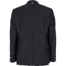 Grey Pinstripe Single-Breasted Jacket in Wool Man