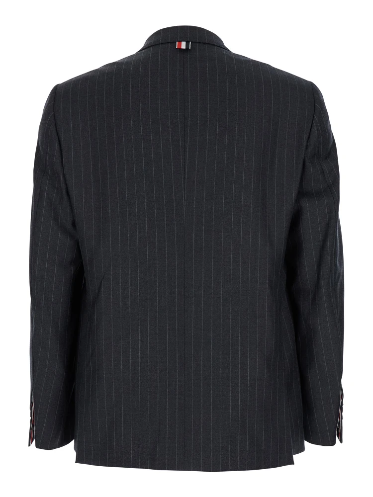 Grey Pinstripe Single-Breasted Jacket in Wool Man alternative