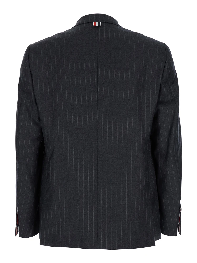 Grey Pinstripe Single-Breasted Jacket in Wool Man