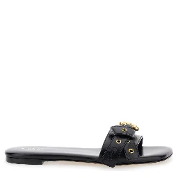 Mae Black Slip-On Sandals with Embossed Logo on the Insole in Leather  Woman
