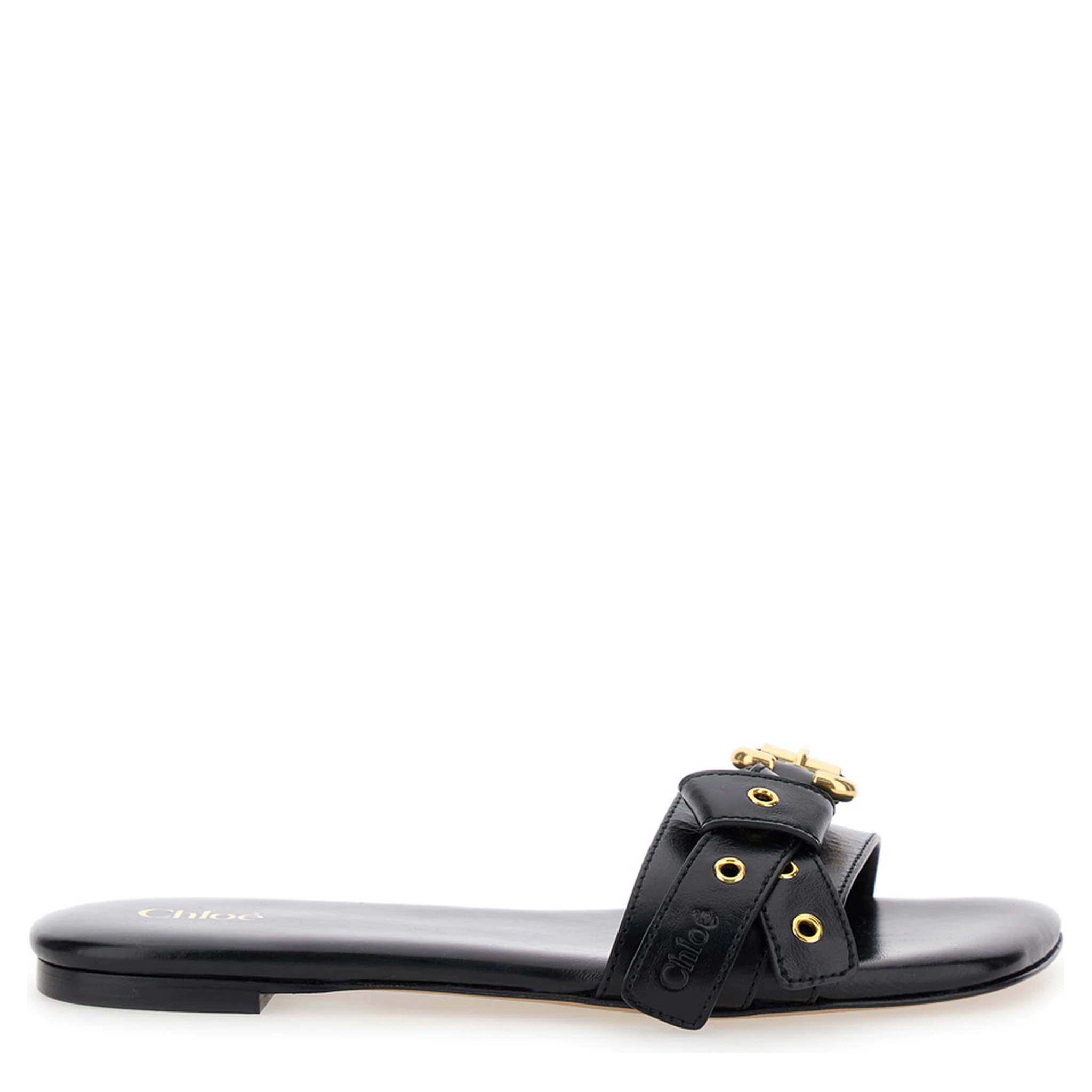 Mae Black Slip-On Sandals with Embossed Logo on the Insole in Leather  Woman
