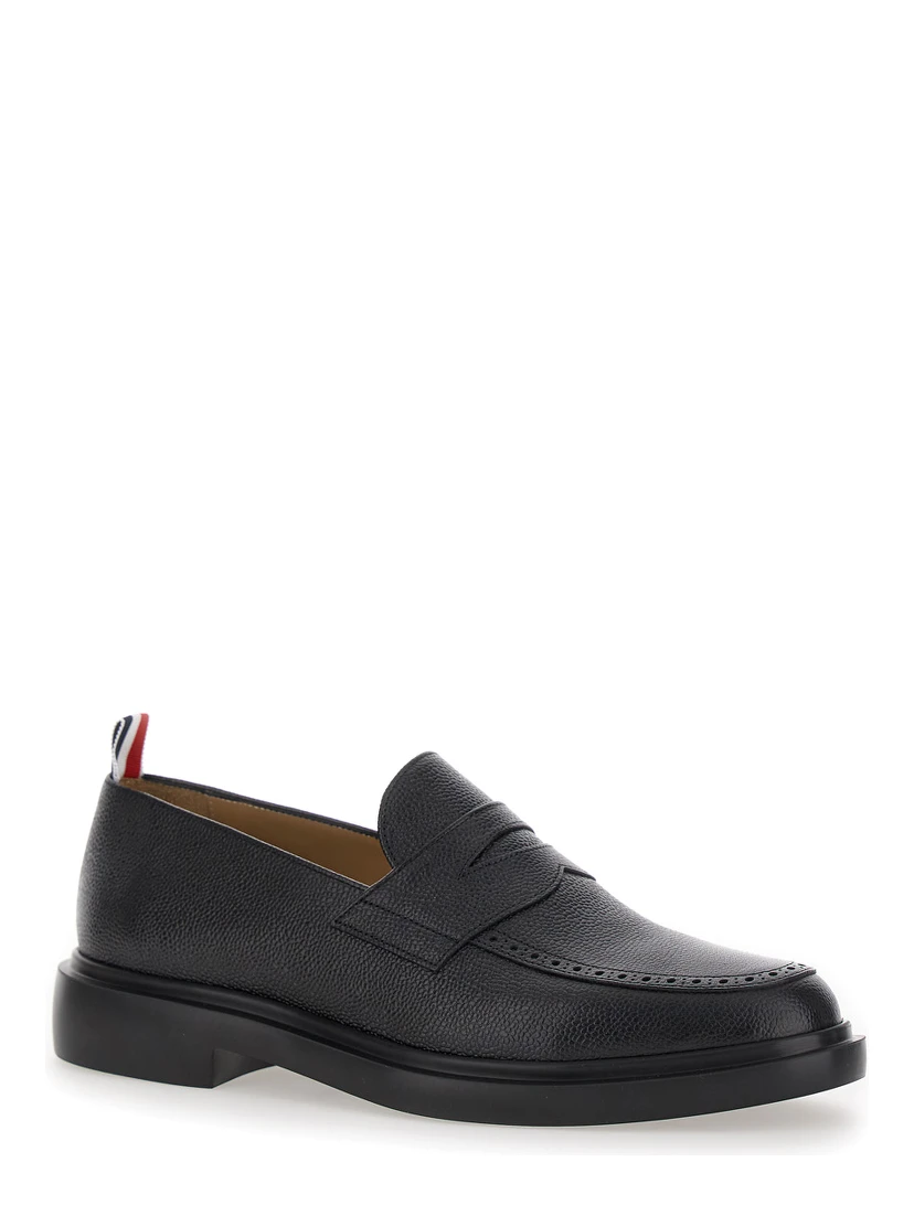 Black Slip-On Loafers with Loop Detail in Leather Man