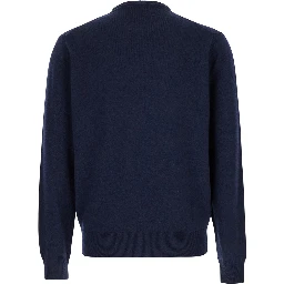 Blue Crewneck Sweater in Merino Wool and Silk Blend Man