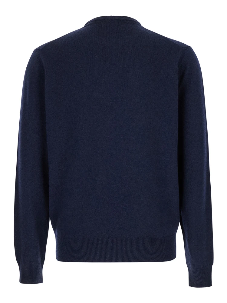 Blue Crewneck Sweater in Merino Wool and Silk Blend Man alternative
