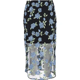 Black Pencil skirt with Mesh Panels and All-Over Floral Motif in Tech Fabric Woman