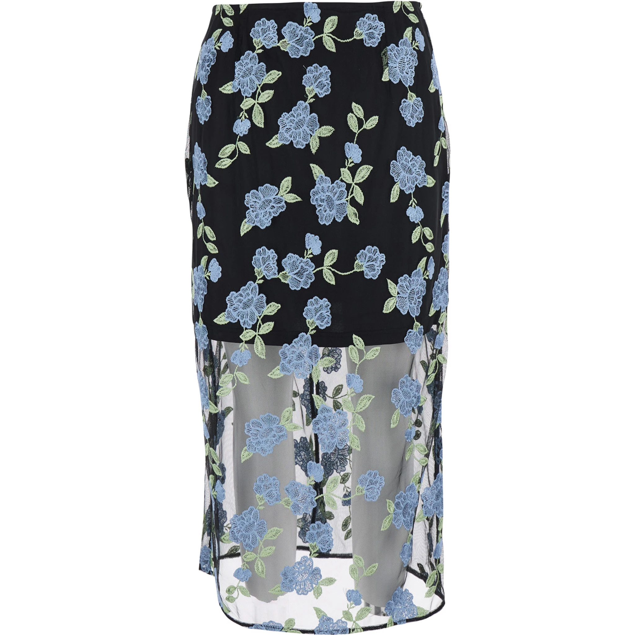 Black Pencil skirt with Mesh Panels and All-Over Floral Motif in Tech Fabric Woman