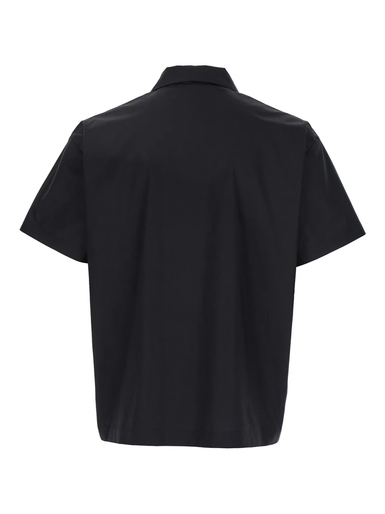 Black Shirt with Classic Collar and Print on the Front in Cotton Man alternative