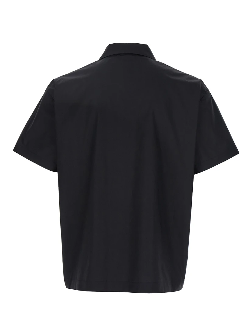 Black Shirt with Classic Collar and Print on the Front in Cotton Man