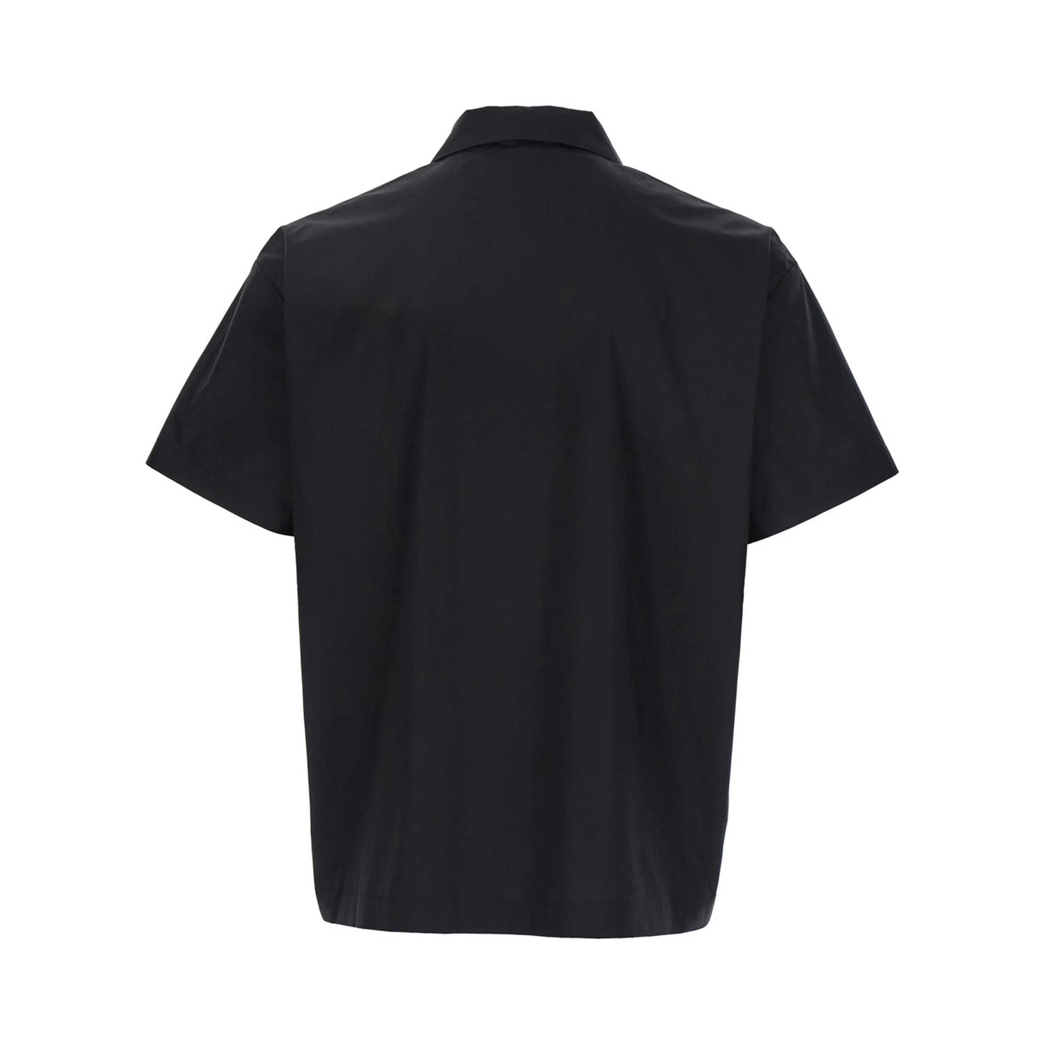 Black Shirt with Classic Collar and Print on the Front in Cotton Man