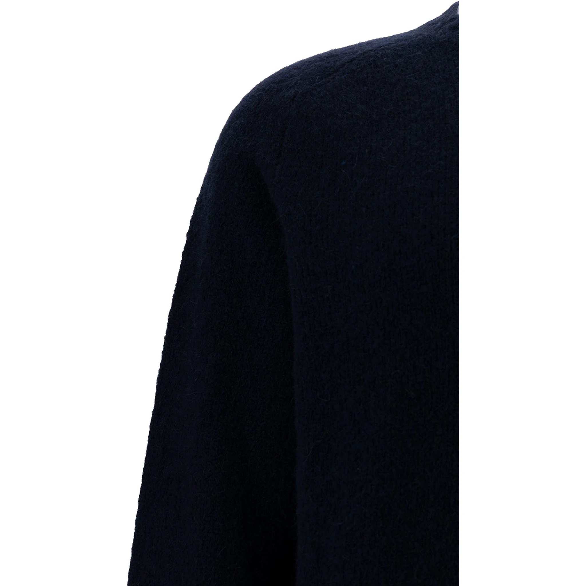 Blue Crewneck Sweater with Ribbed Trims in Alpaca and Wool Woman