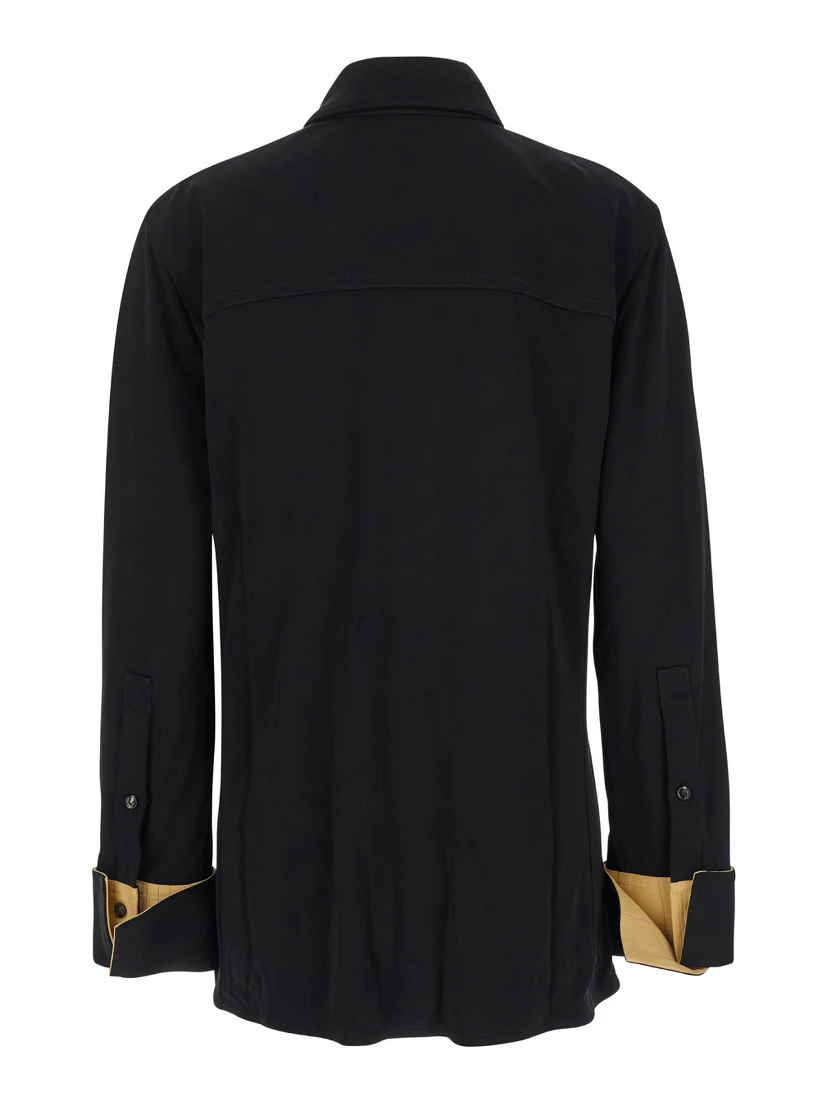 Black Shirt with Notebook Cuffs in Viscose Woman