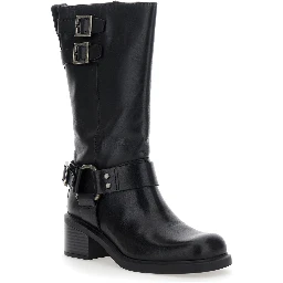 Daniella Black Ankle Boots with Buckles in Leather Woman