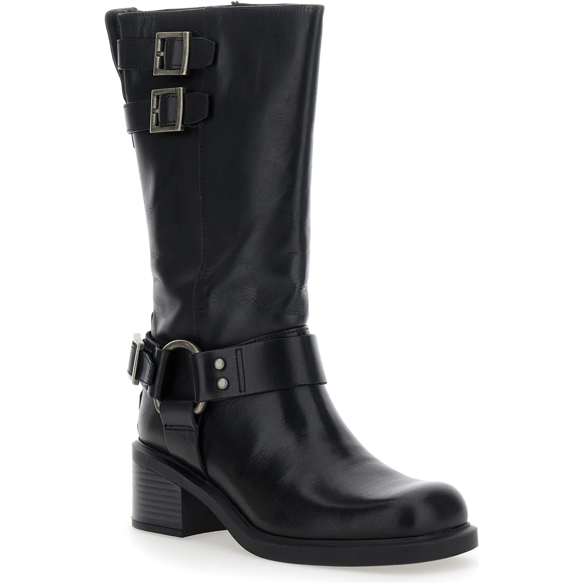 Daniella Black Ankle Boots with Buckles in Leather Woman