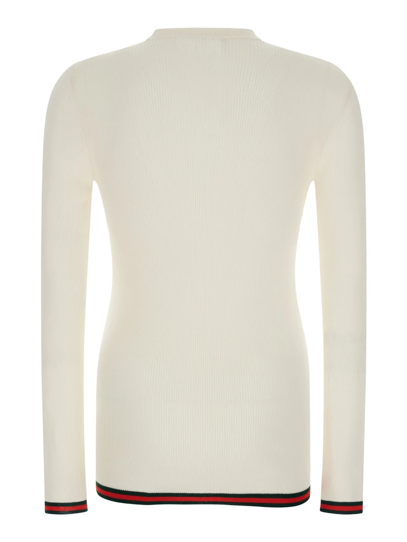 White Long Sleeved Top in Rib Silk Man