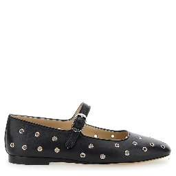 Mary Jane Black Ballerinas with Eyelets in Leather Woman