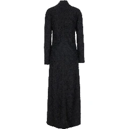 Black Turtleneck Dress with Fringes All-Over in Fabric Woman