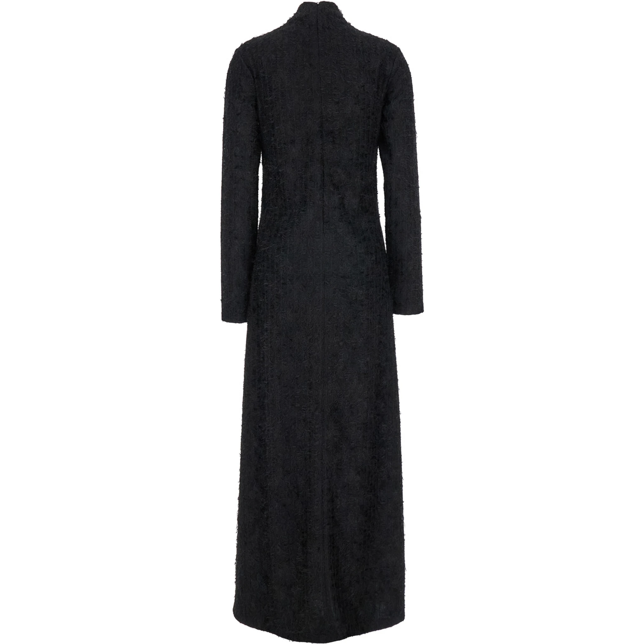 Black Turtleneck Dress with Fringes All-Over in Fabric Woman