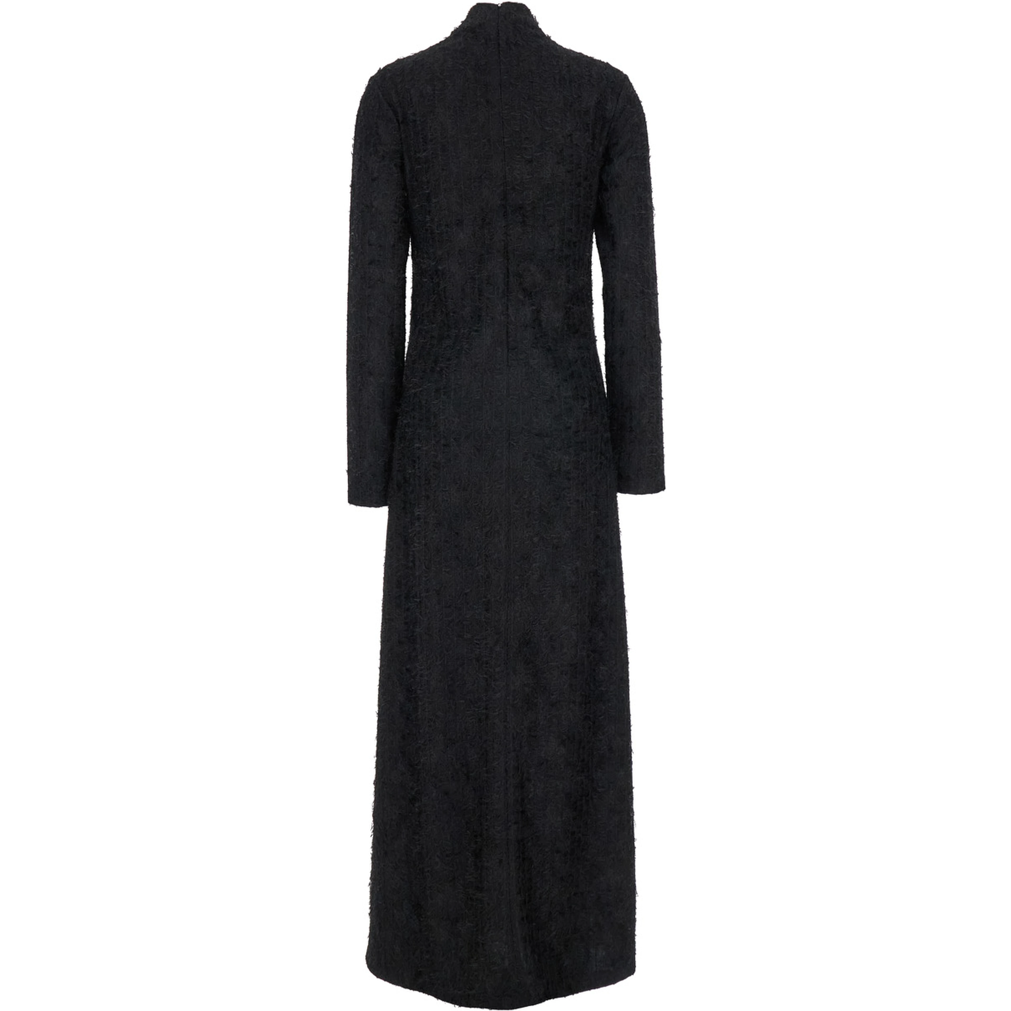 Black Turtleneck Dress with Fringes All-Over in Fabric Woman