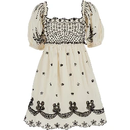 فستان كينغسلي الأبيض مطرز بالكامل من القطن للنساء