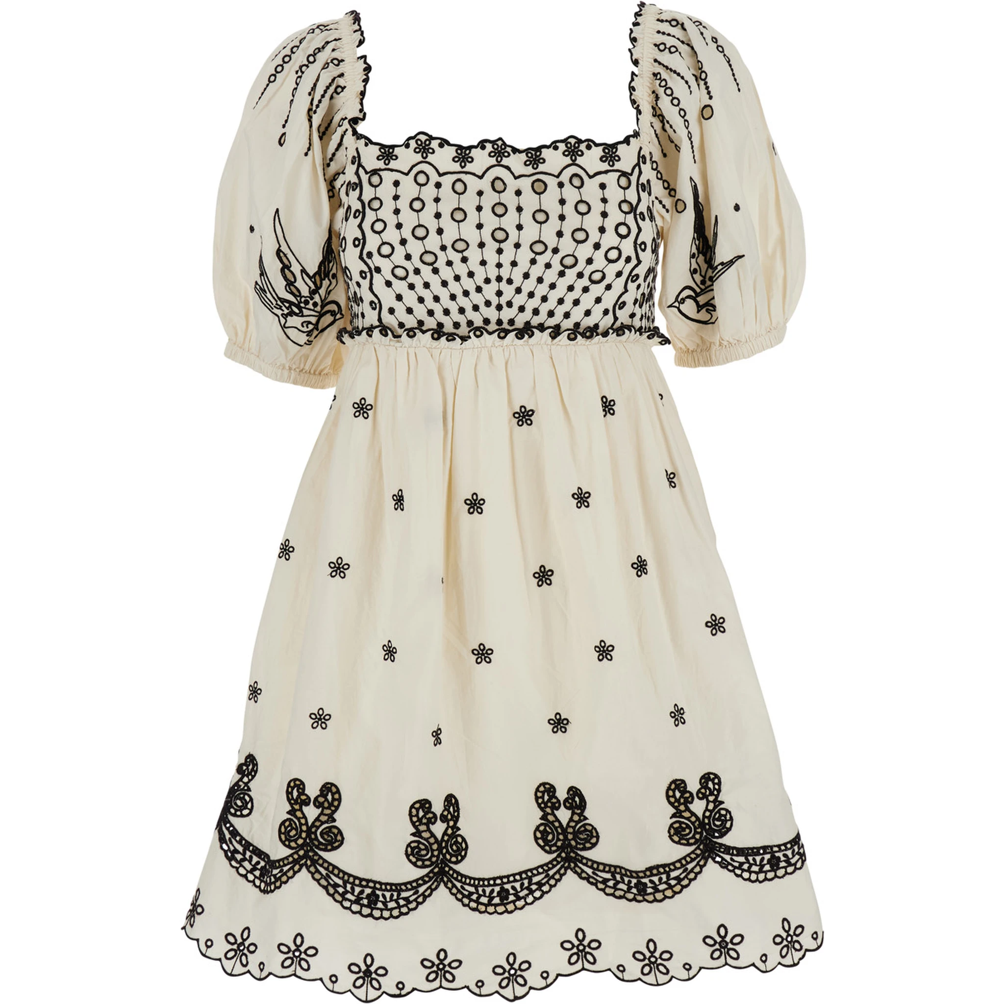 فستان كينغسلي الأبيض مطرز بالكامل من القطن للنساء