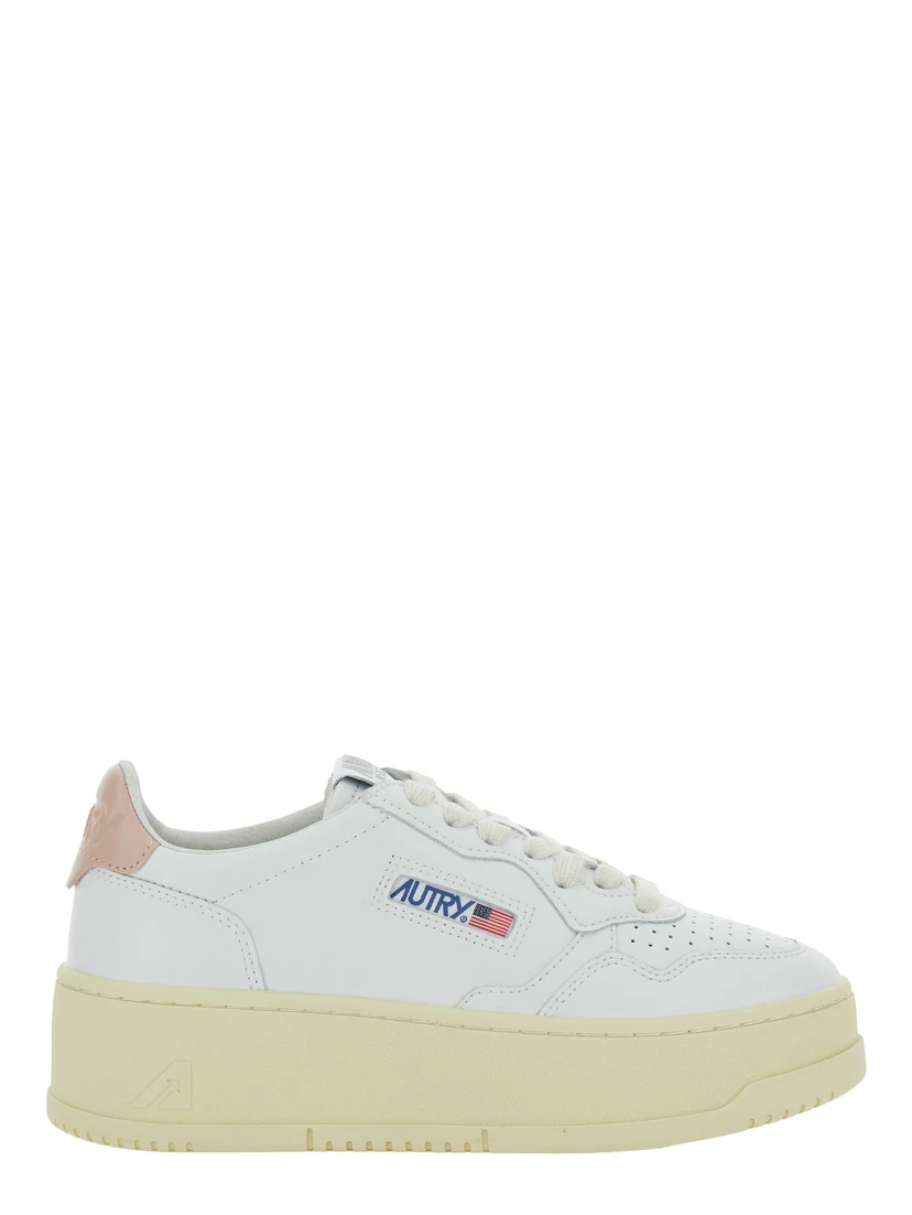 White Low Top Sneakers with Oversized Platform in Leather Woman