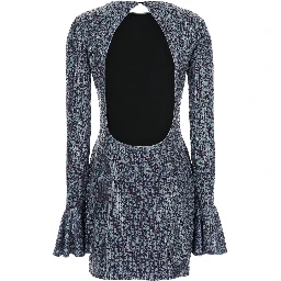 Mini Blue Backless Dress with All-Over Sequins Woman