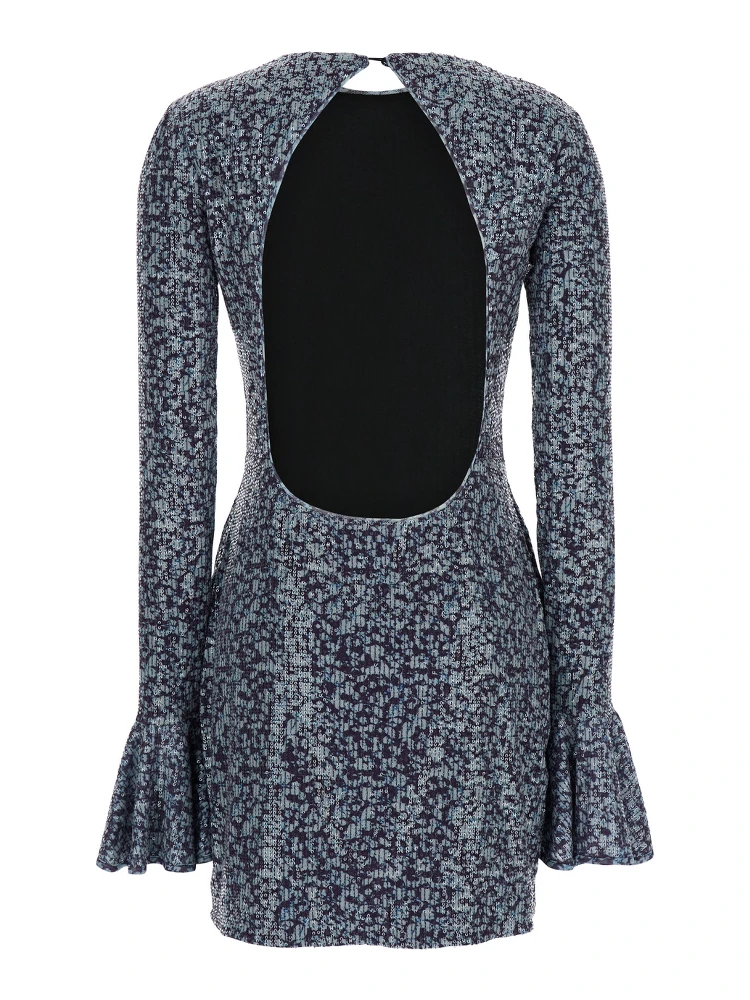 Mini Blue Backless Dress with All-Over Sequins Woman alternative