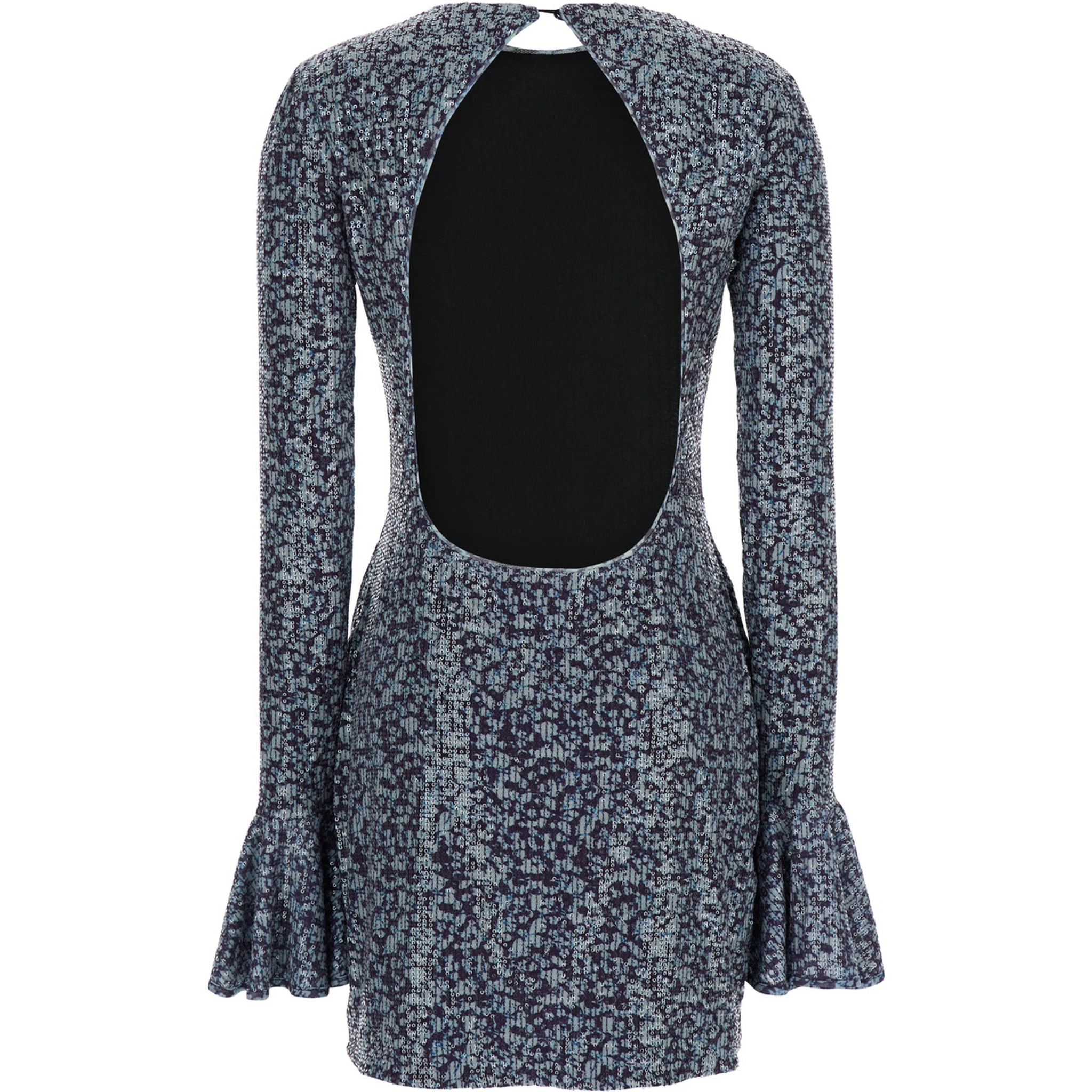 Mini Blue Backless Dress with All-Over Sequins Woman