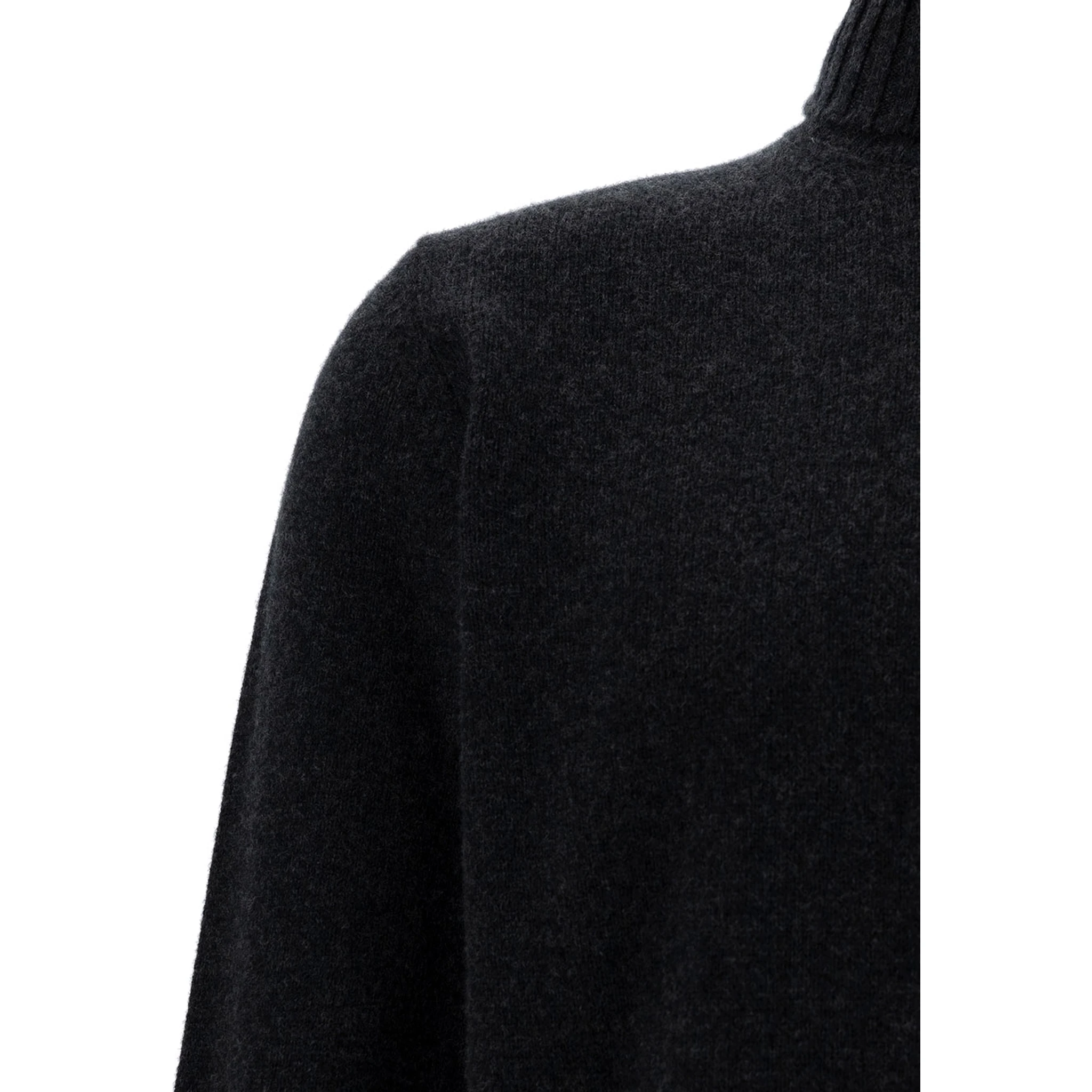 Grey Turtleneck Sweater with Ribbed Trims in Wool and Cashmere Man