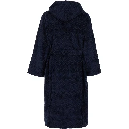 Blue Bathrobe with Zig Zag Motif in Cotton