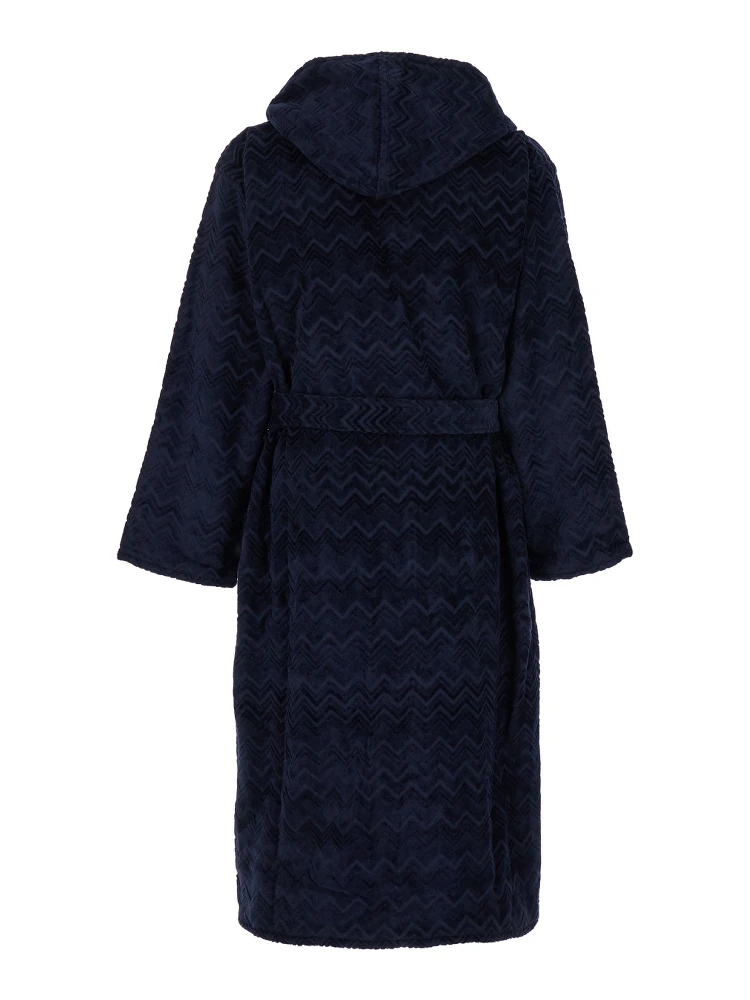 Blue Bathrobe with Zig Zag Motif in Cotton alternative