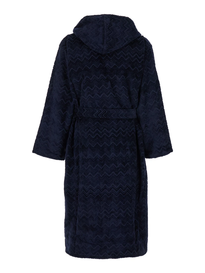 Blue Bathrobe with Zig Zag Motif in Cotton