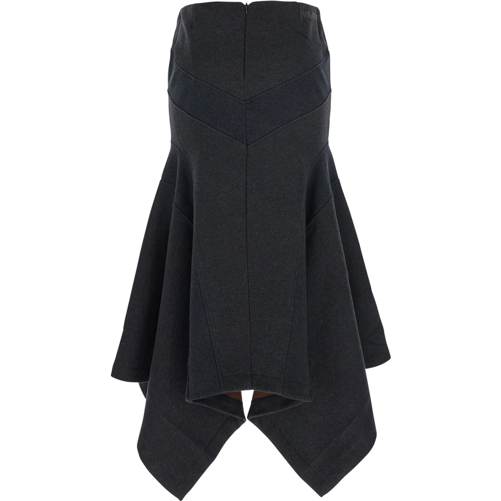 Grey Midi Skirt with Logo Lettering and Handkerchief Hem in Cotton Woman