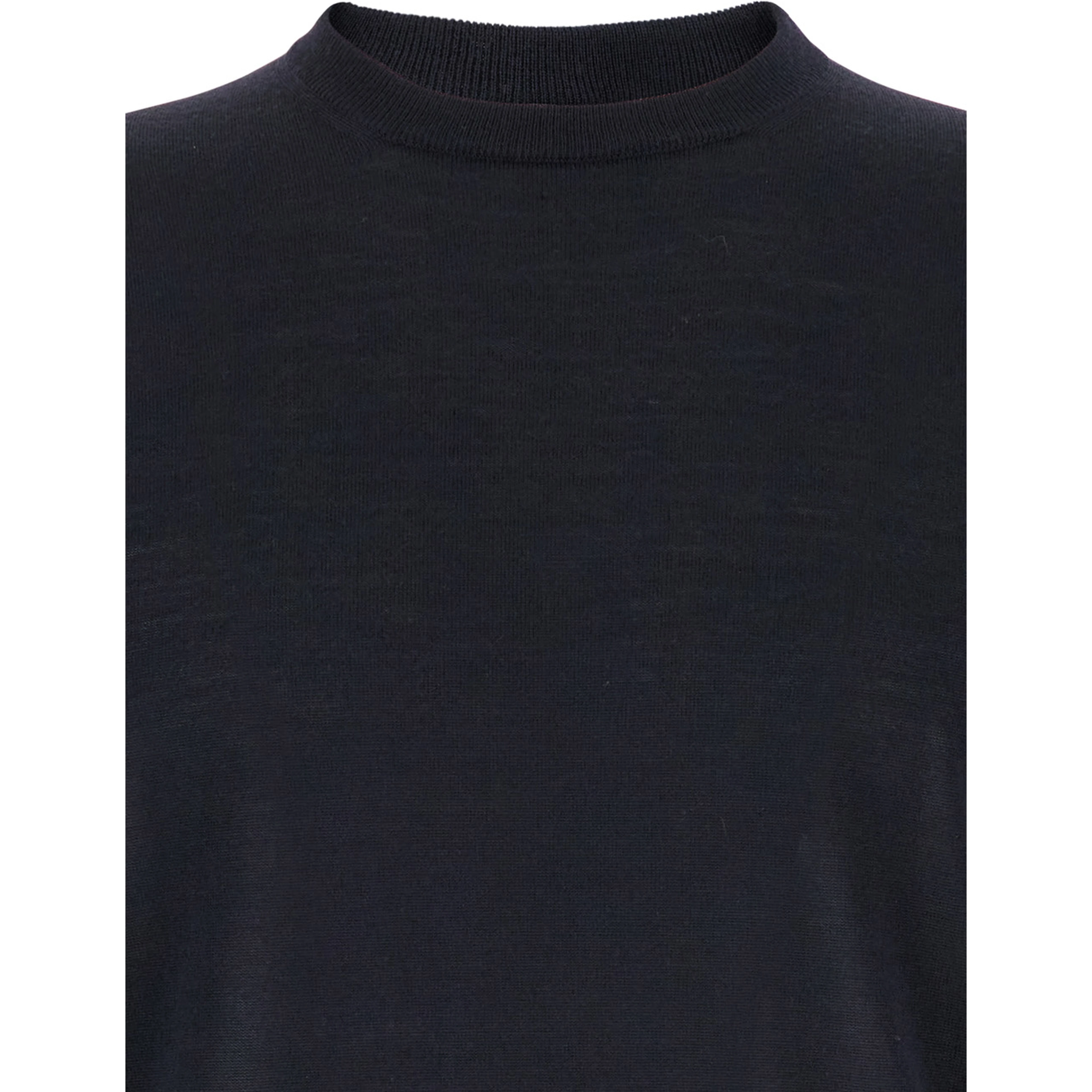 Blue Crewneck Sweater with Ribbed Trims in Wool Man