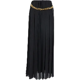 Black Long Pleaded Skirt with Belt in Tech Fabric Woman