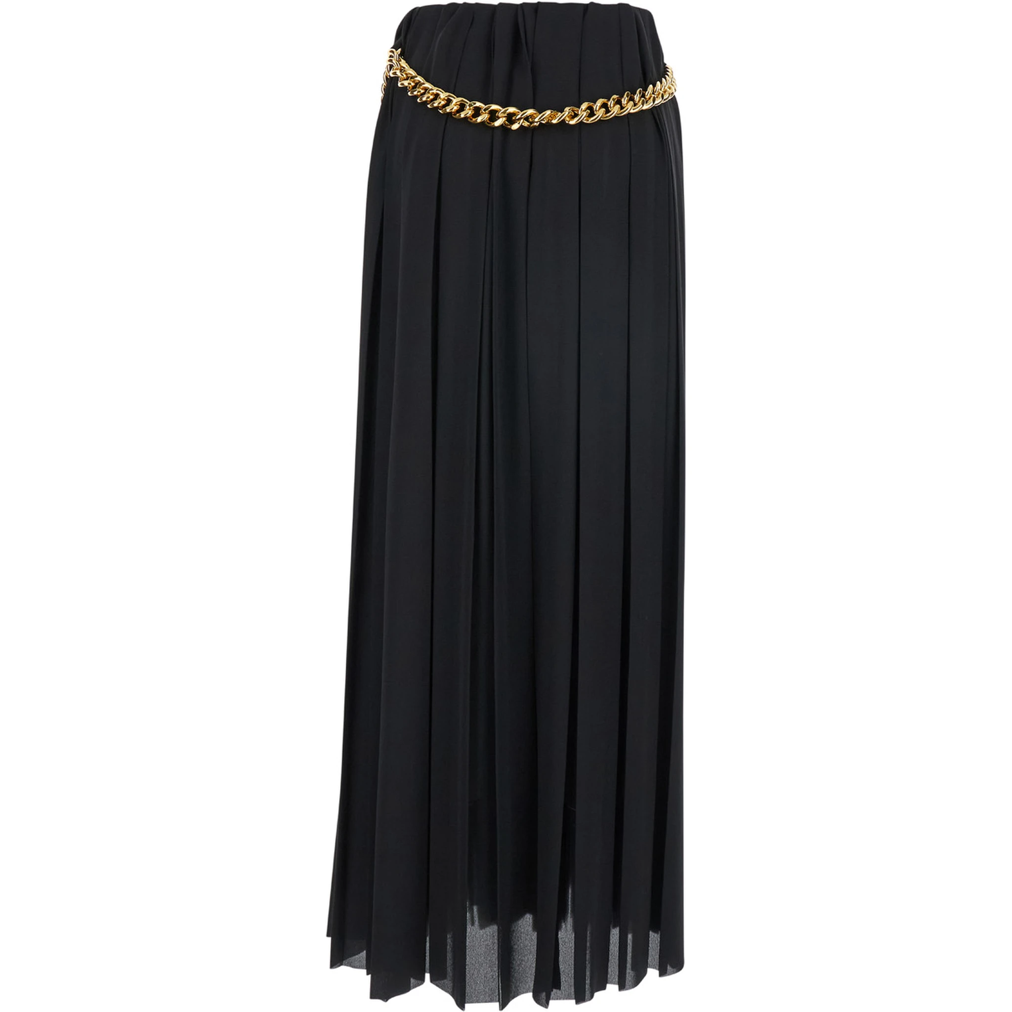 Black Long Pleaded Skirt with Belt in Tech Fabric Woman