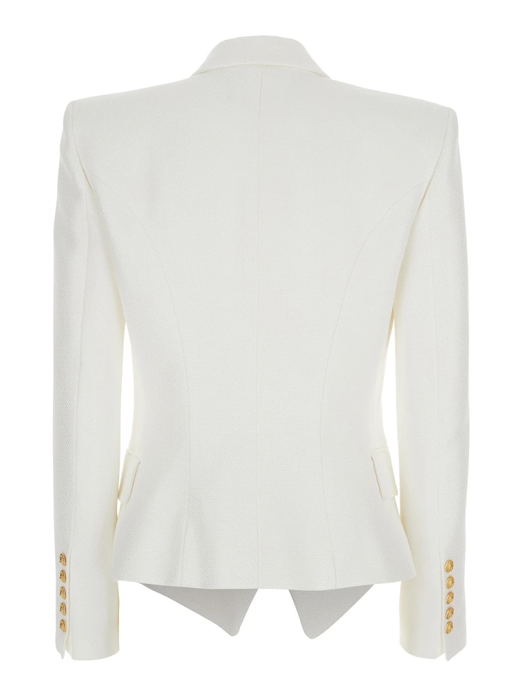 White Double-breasted Jacket with Peak Lapels and Logo Buttons in Fabric Women alternative