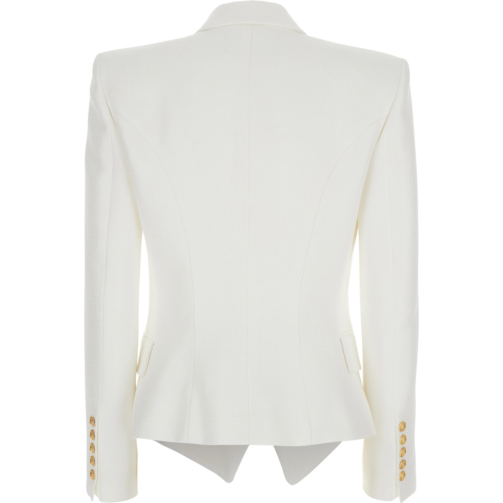 White Double-breasted Jacket with Peak Lapels and Logo Buttons in Fabric Women