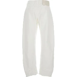White Jeans with Logo Patch on the Rear and Fringed Hem in Denim Woman
