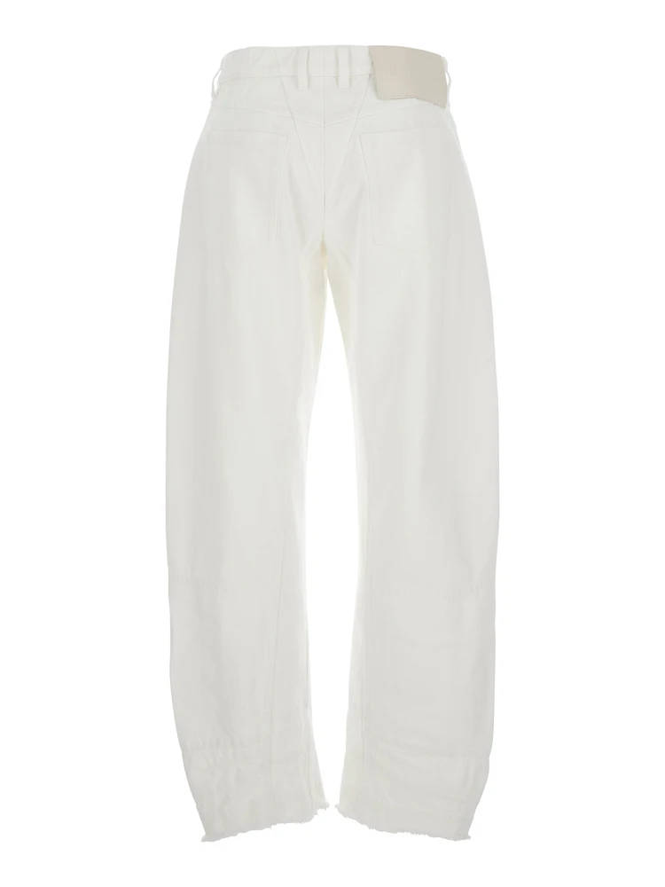 White Jeans with Logo Patch on the Rear and Fringed Hem in Denim Woman alternative
