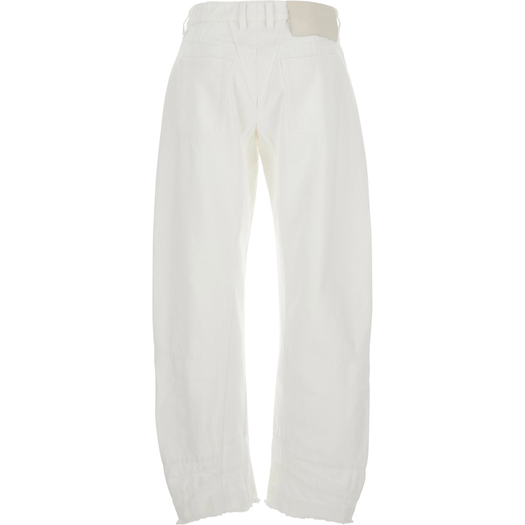 White Jeans with Logo Patch on the Rear and Fringed Hem in Denim Woman