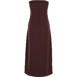 Bordeaux Sleeveless Midi Dress with Bustier-style Neckline in Wool Blend Stretch Woman