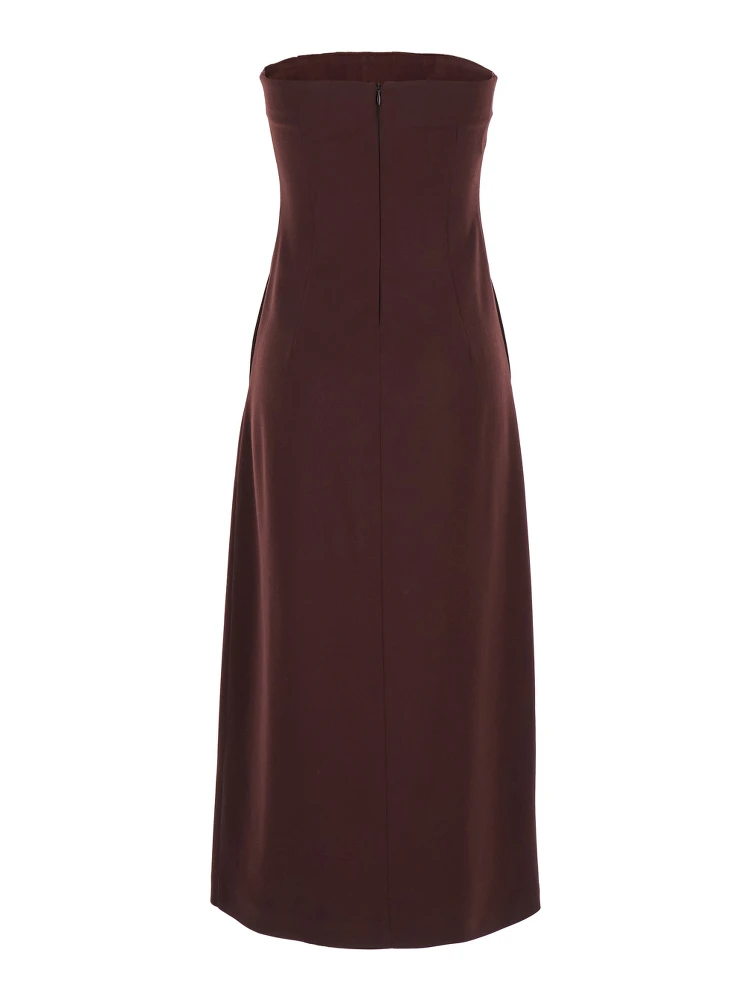 Bordeaux Sleeveless Midi Dress with Bustier-style Neckline in Wool Blend Stretch Woman alternative