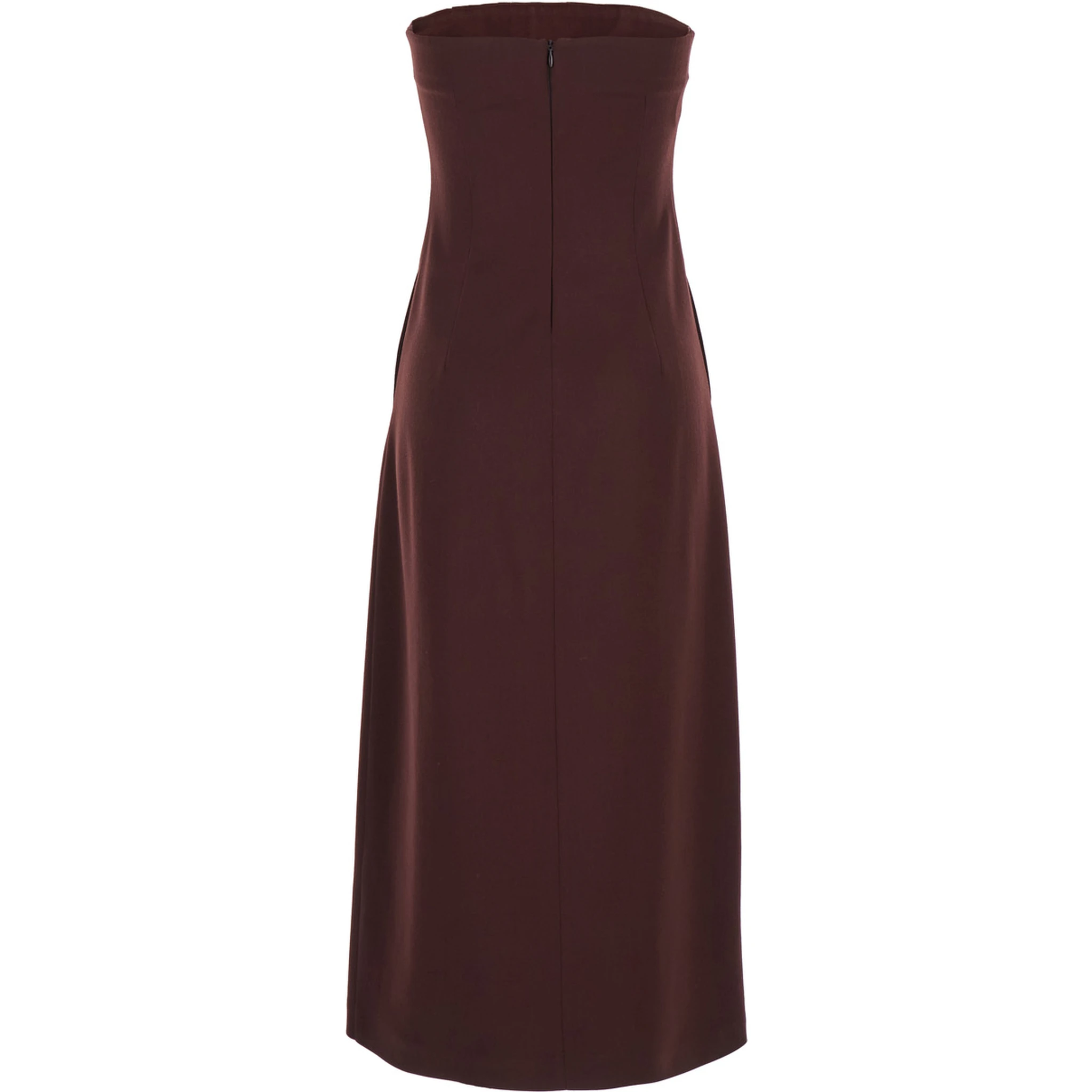 Bordeaux Sleeveless Midi Dress with Bustier-style Neckline in Wool Blend Stretch Woman