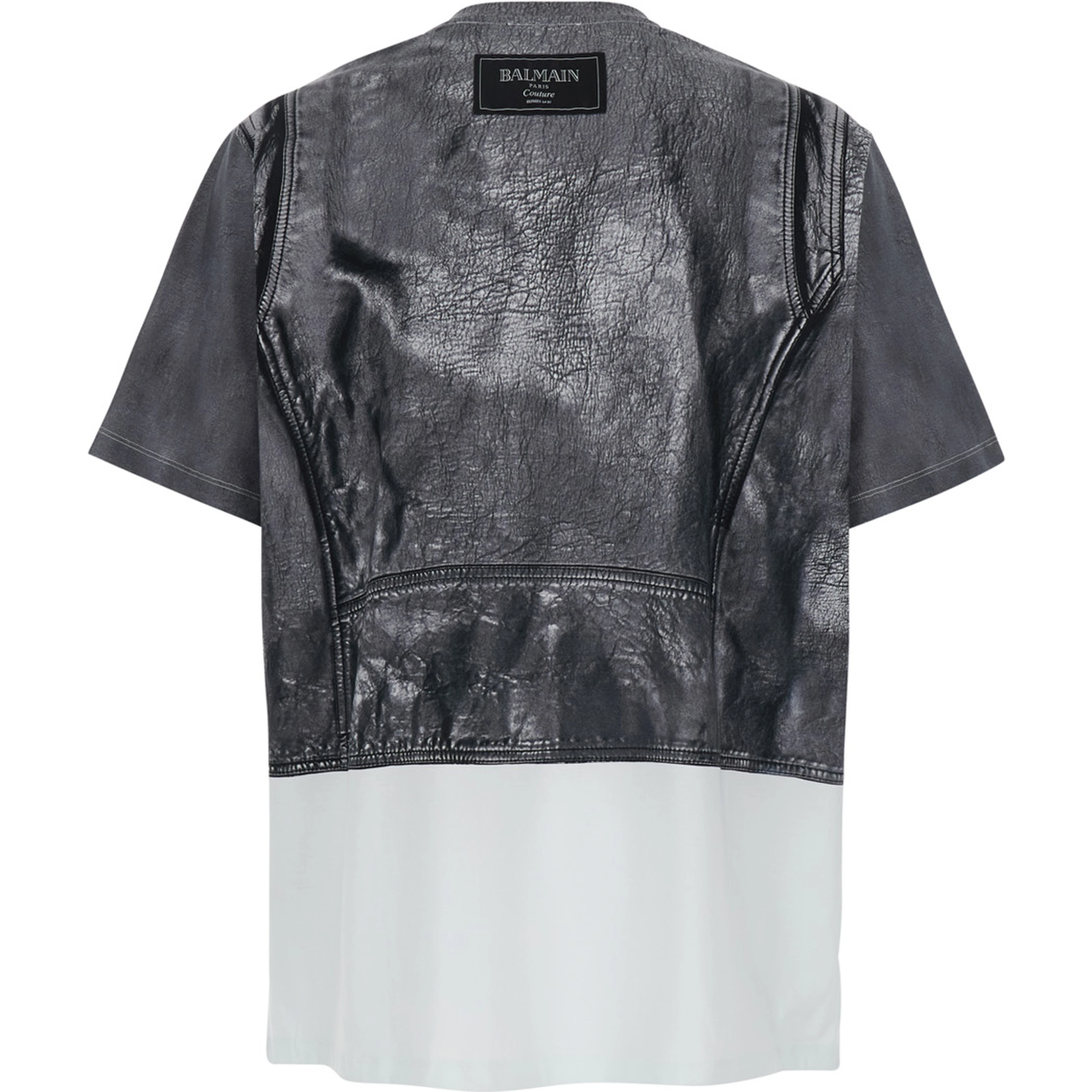 Black and White Crewneck T-Shirt with Layered Design in Cotton Man