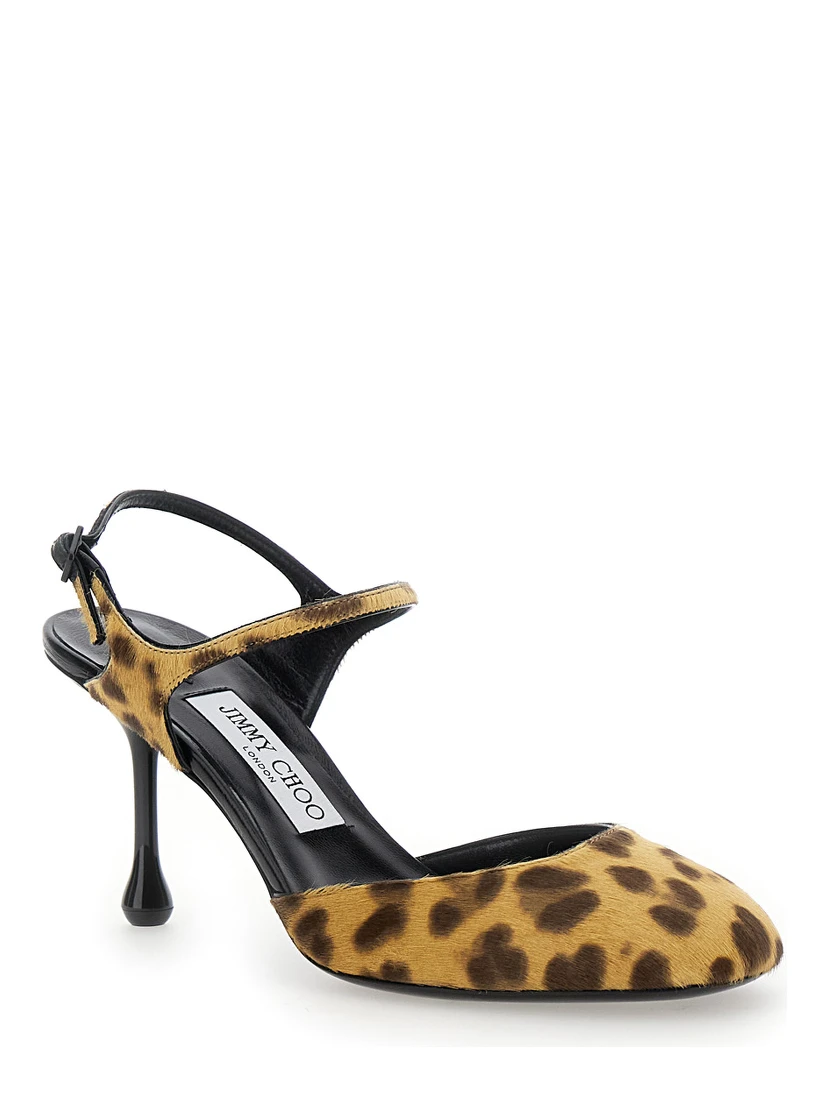 Pixie Brown Pumps with High Sculpted Heel and All-Over Leopard Print in Tech Fabric Woman