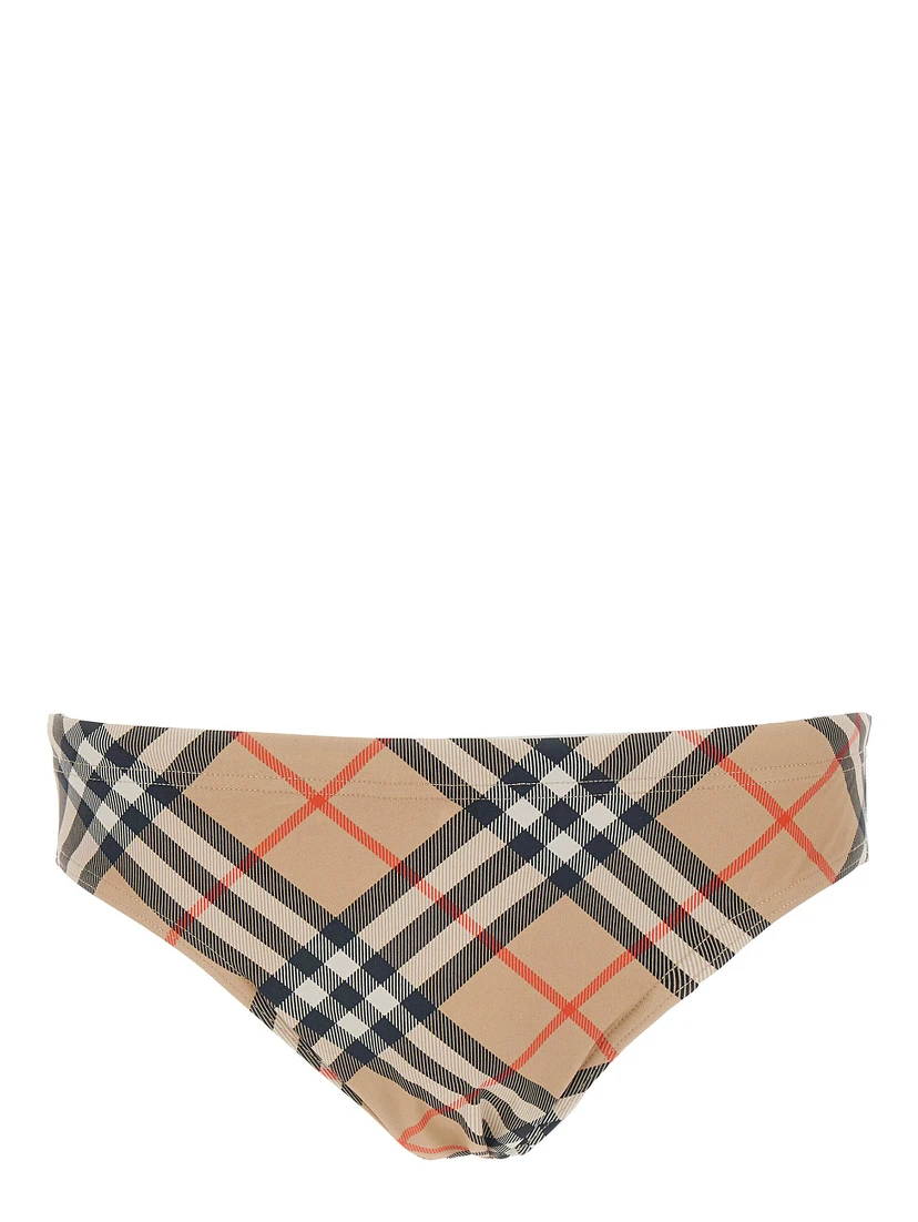 Beige Speedo with Check Motif in Polyamide Man