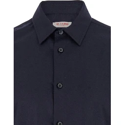 Blue Shirt with Classic Collar in Wool Blend Man