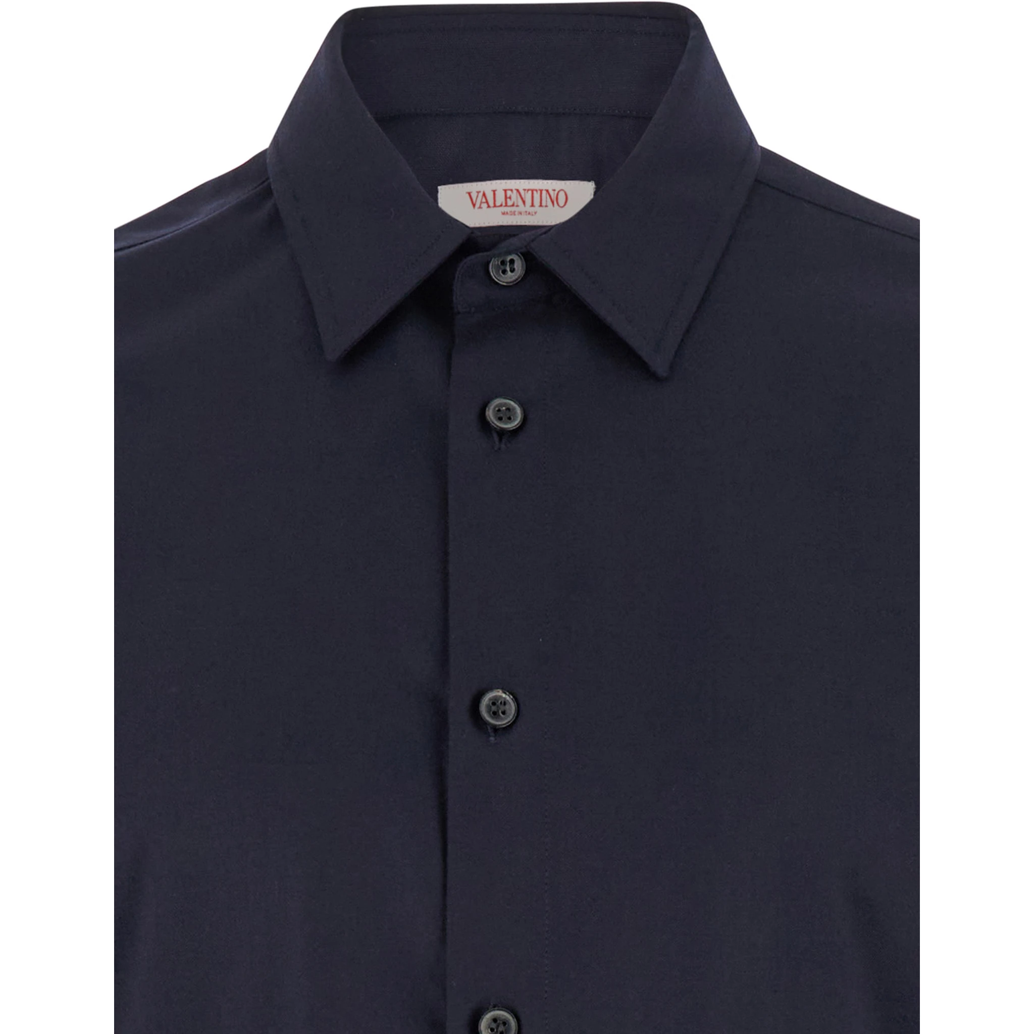Blue Shirt with Classic Collar in Wool Blend Man